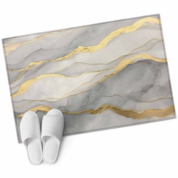 White Gold Marble Area Rug 2x3ft Modern Abstract Art Cloud Wave Lines Stripe Non-Slip Washable Square Rugs Soft Felt Indoor Floor Mat for Bedroom Kitchen Living Room Bathroom