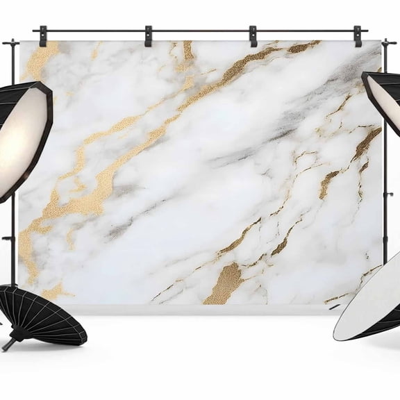 White Gold Marble Backdrop for Photoshoot, Photography Photo Studio Background Wall Backdrop, Abstract Simple Geometric Back Drop Banner Panel for Portraits Wedding Party Live Streaming Decor 7x5Ft