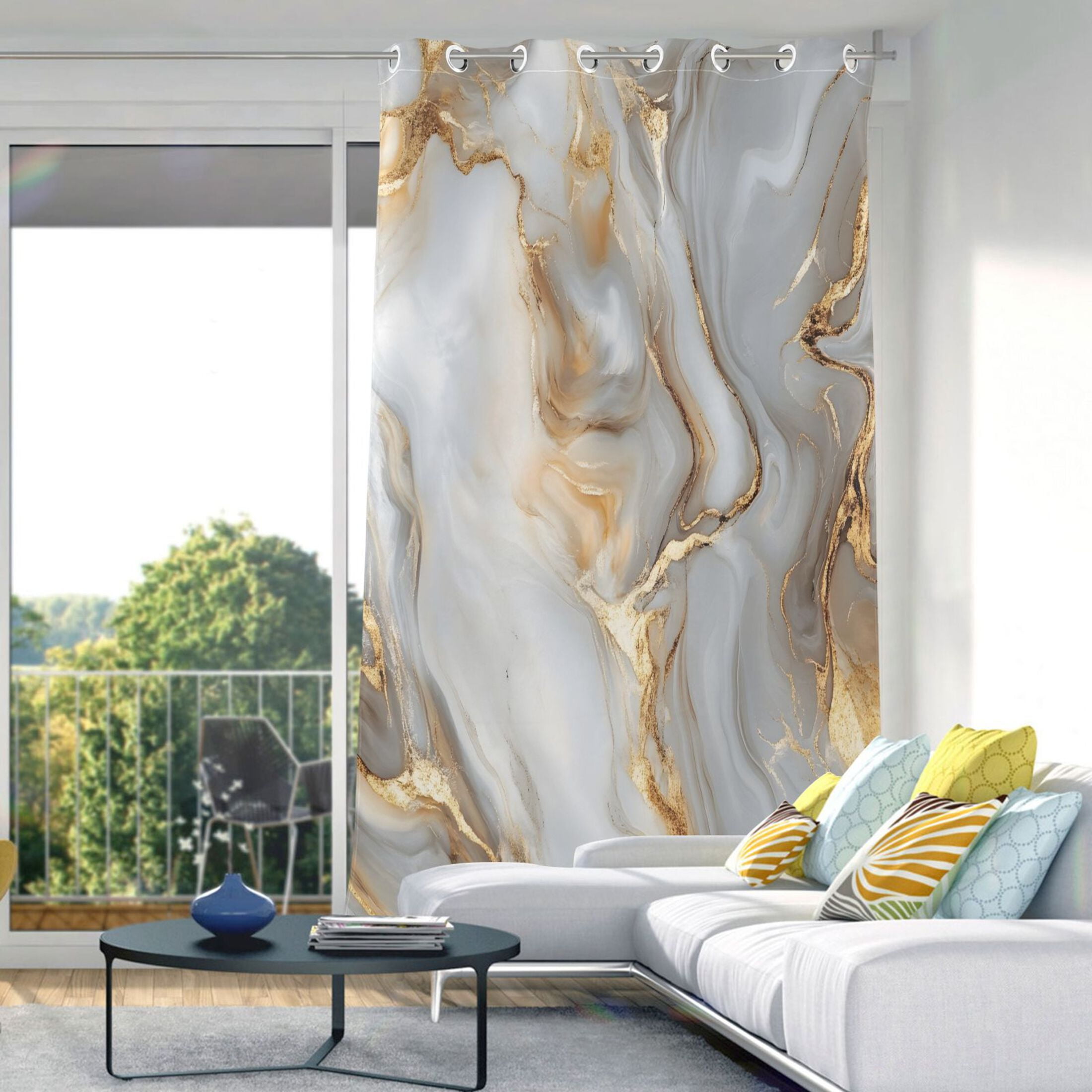 White Gold Marble Blackout Curtains 84"x42" Thermal Insulated Curtain 1 Panel