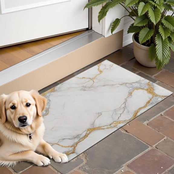 White Gold Marble Pattern Door Rugs,Washable Non Slip Door Mats Indoor,Decorative Door Mats,Entry Mat Indoor for Entrance,Bedroom,Kitchen,Bathroom,16"x24"