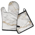 thumbnail image 1 of White Gold Marble Pattern Kitchen Oven Mitt and Pot Holder Sets 2 Pcs for Baking, Cooking and Grilling, Heat Resistant Up To 392 °F, 1 of 7