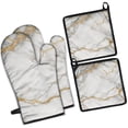 thumbnail image 1 of White Gold Marble Pattern Kitchen Oven Mitt and Pot Holder Sets 4 Pcs for Baking, Cooking and Grilling, Heat Resistant Up To 392 °F, 1 of 7