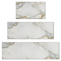 White Gold Marble Pattern Kitchen Rugs Sets Of 3,Kitchen Runner Rugs Non Skid Washable,Decorative Kitchen Floor Mats for Kitchen,Sink,Laundry,17"x30" 17"x47" 17"x59"