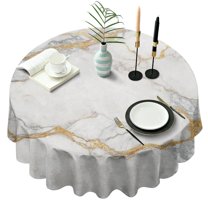 White Gold Marble Pattern Round Tablecloth 60"x60",Wrinkle Wipeable Table Cloth for Kitchen Dining Room Picnic Patio Party