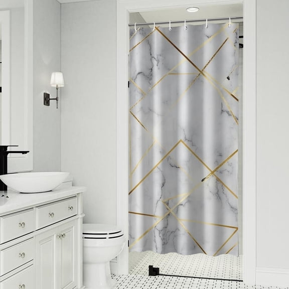 White Gold Marble Pattern Shower Curtain 36"x72" ,Bathroom Decorative Shower Curtains Set with 12 Hooks,Modern Waterproof Washable Shower Curtain