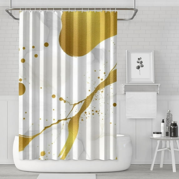 White Gold Marble Pattern Shower Curtain 72"x72" ,Bathroom Decorative Shower Curtains Set with 12 Hooks,Modern Waterproof Washable Shower Curtain