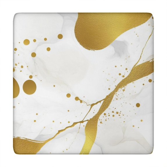 White Gold Marble Pattern Square Fitted Tablecloth with Elastic Edge,Square Table Cover,Washable Elastic Table Cover for Home Kitchen Party Decor 34"x34"