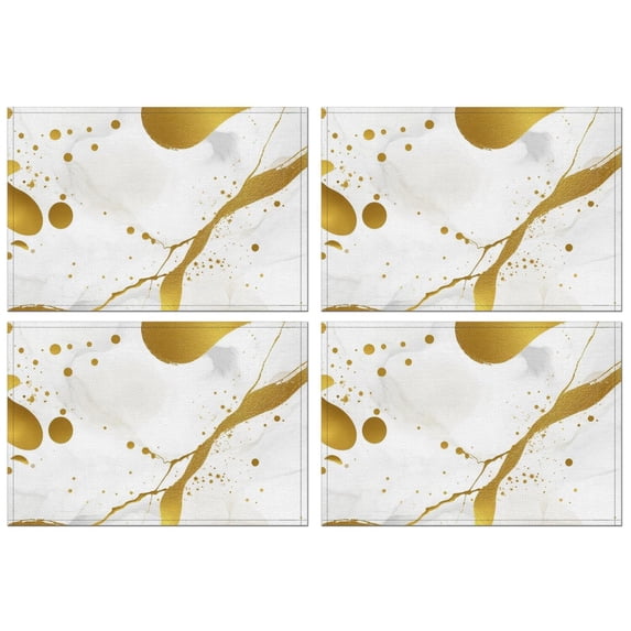 White Gold Marble Pattern Summer Placemats Table Placemats Set Of 4-Linen Kitchen Washable Placemats Table Mats 11.8"x17.7" Non-Slip Heat Resistant