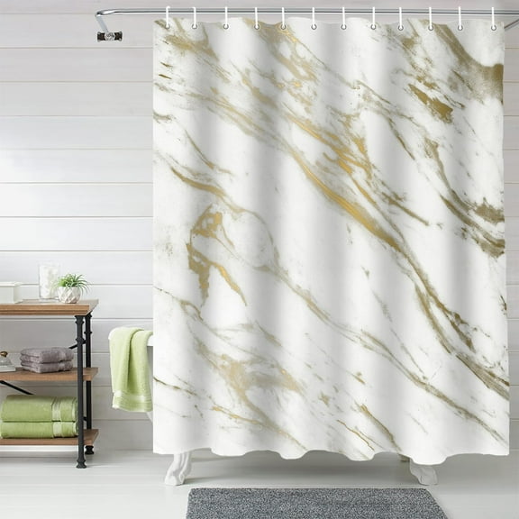 White Gold Marble Shower Curtain, Wild Symbol Shower Curtain Set with Hooks, Spring Summer Waterproof Fabric Shower Curtains for Bathroom Decor, 72x84 Inch Bath Curtain