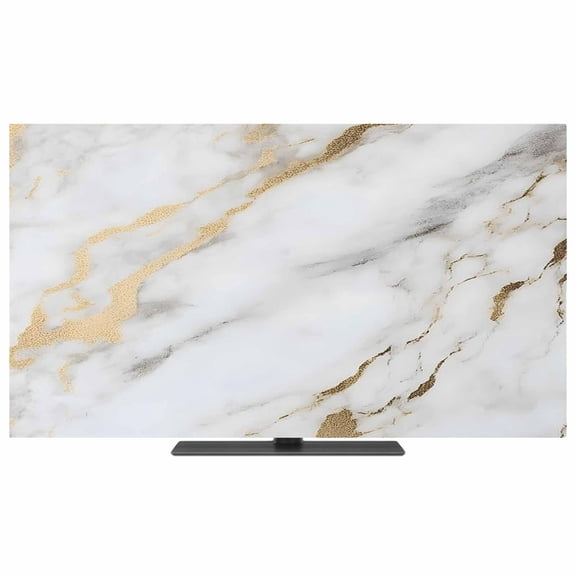 White Gold Marble TV Dust Cover,Stretchable TV Screen Desktop Computer Protector Cover,Abstract Simple Geometric Television Dustproof Slipcover Indoor Outdoor Decor for 19–24 Inch Flat or Curved TVs