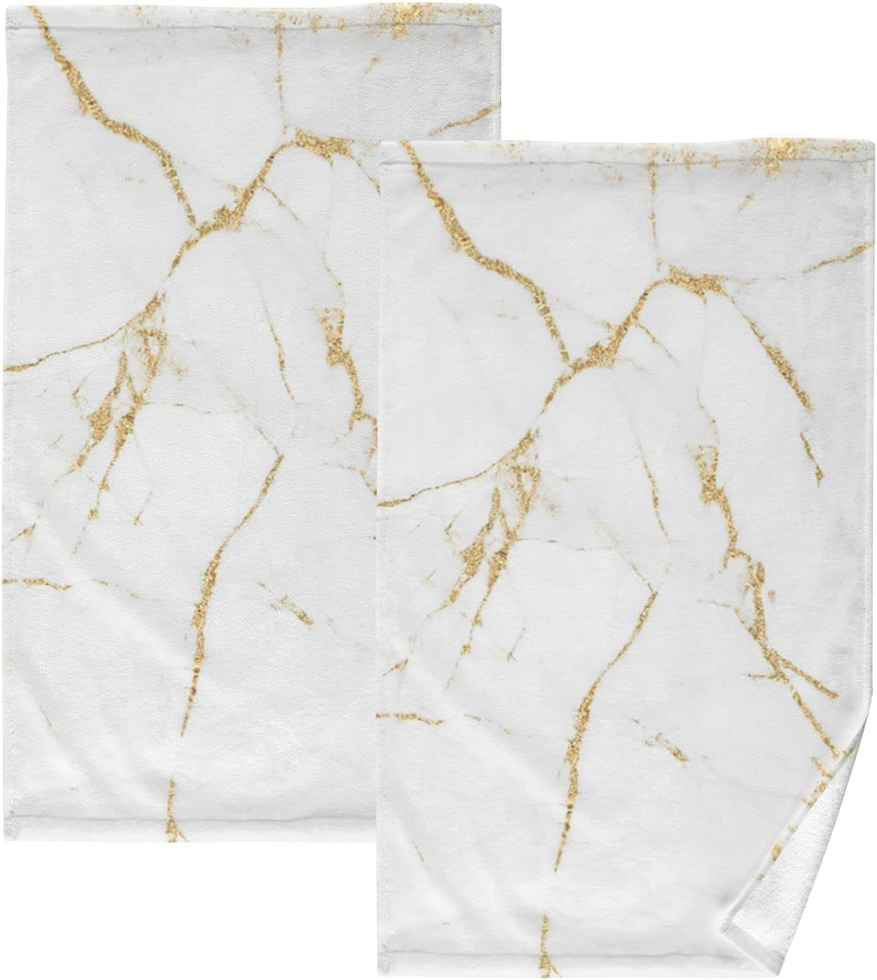 White Gold Marble Texture Towels 2 Piece Cotton Hand Towels,, Highly