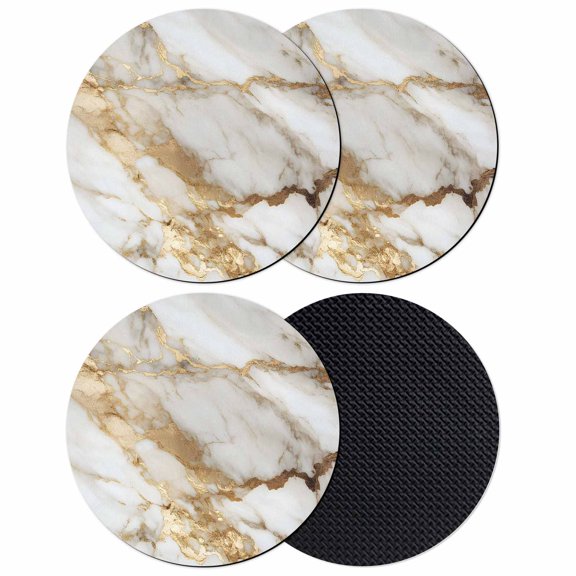 White Gold Marble Textured Coasters for Drinks,Absorbent Non Slip Rubber Drink Coasters Set of 4 for Cup,Table,Bar,Home Decor, Abstract Modern Art