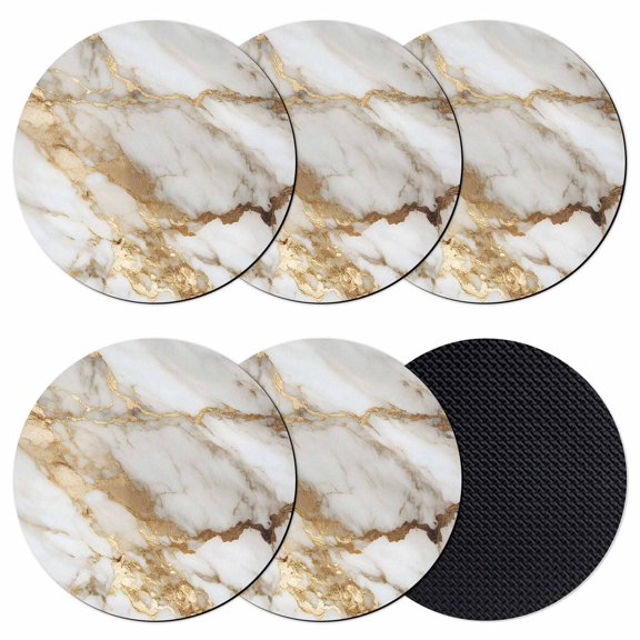 White Gold Marble Textured Coasters for Drinks,Absorbent Non Slip Rubber Drink Coasters Set of 6 for Cup,Table,Bar,Home Decor, Abstract Modern Art