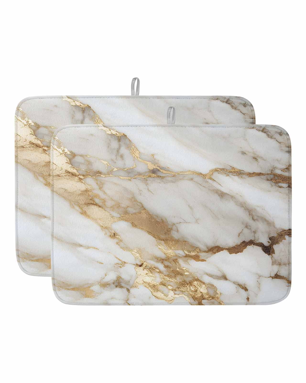 White Gold Marble Textured Dish Drying Mat, Abstract Modern Art ...