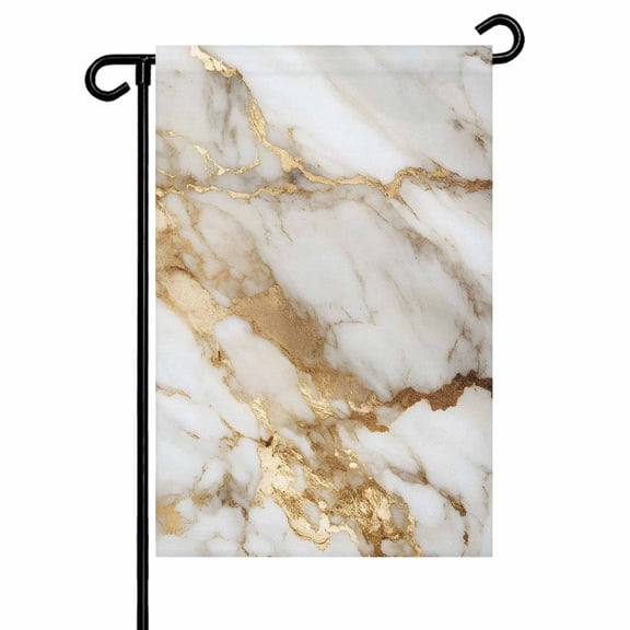 White Gold Marble Textured Garden Flags for Outside Abstract Modern Art Double Sided Yard Flags Outdoor House Decoration, Small 12X18 Inch,