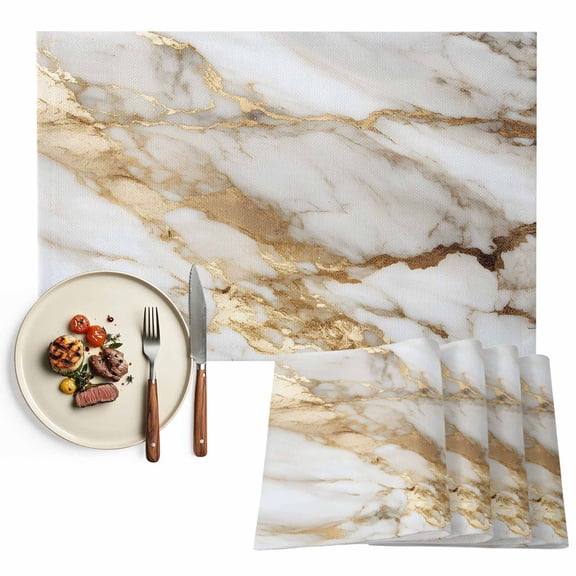 White Gold Marble Textured Placemats Set of 4, Abstract Modern Art Table Mats Washable Heat-Insulation Non-Slip Place Mats for Kitchen Dinner Table Indoor Outdoor Decor,13x19 Inch
