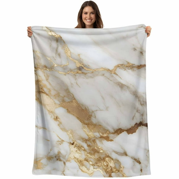 White Gold Marble Textured Throw Blankets, Abstract Modern Art Soft Fleece Blanket Decorative for Home Sofa Couch Chair Living Bedroom, 30x40 Inches,
