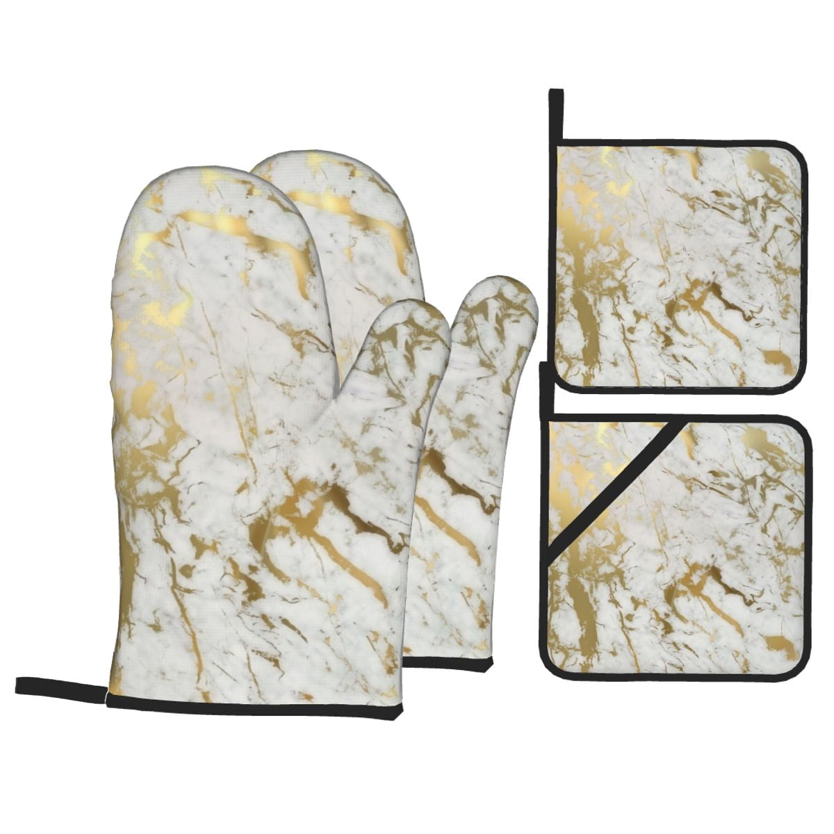 White Gold Marbling Oven Mitts and Pot Holders Sets Marble Resistant ...