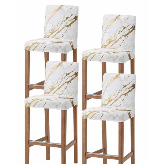 White Gold Modern Bar Stool Covers Set of 4, Abstract Vintage Marble Geometric Stretch Washable Bar Chair Covers with Backs, Removable Pub Counter Height Chair Cover for Kitchen Dining Room Cafe