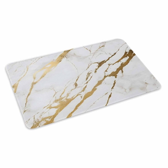 White Gold Modern Doormat Outdoor Entrance 18"x30", Abstract Vintage Marble Geometric Absorb Moisture Dirt Door Mats, Non-Slip Rubber Backing Floor Mats Indoor, Low-Profile Front Door Rugs