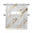 thumbnail image 1 of White Gold Modern Kitchen Curtains Swag Valance and Tier Curtains Set 24 Inch Length, Abstract Vintage Marble Geometric Rod Pocket Drape Panels Pair Swag Curtain for Bathroom/Cafe/Window, 1 of 6