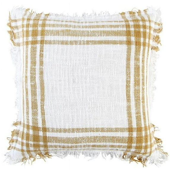 White & Gold Open Plaid Textured Throw Pillow