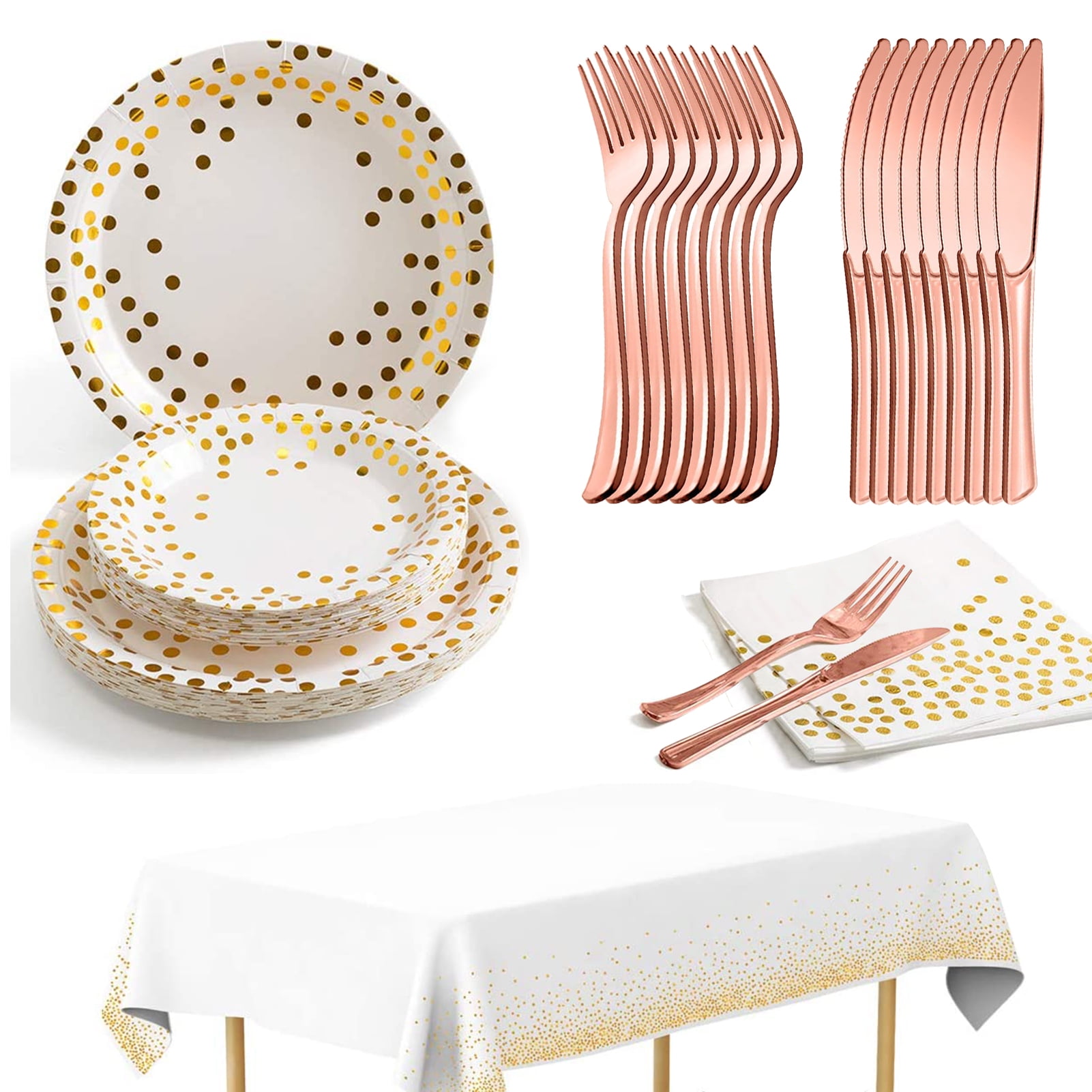White and Gold Party Supplies,Severs 24 Disposable Party Tableware Sets