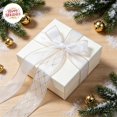 thumbnail image 1 of White/Gold Pattern Cloth Christmas Ribbon, 10 Yards x 2.48 Inches, Wired Edge, for Gift Wrapping, Wreath, Tree Decor, 1 of 7