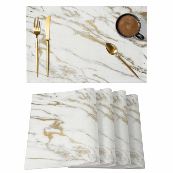 White Gold Placemats Set of 2 Marble Texture Modern Style Simple Abstract Heat Insulation Washable Place Mats, Non-Slip Table Mats for Dining Table Party Kitchen Decor,13x19 Inch