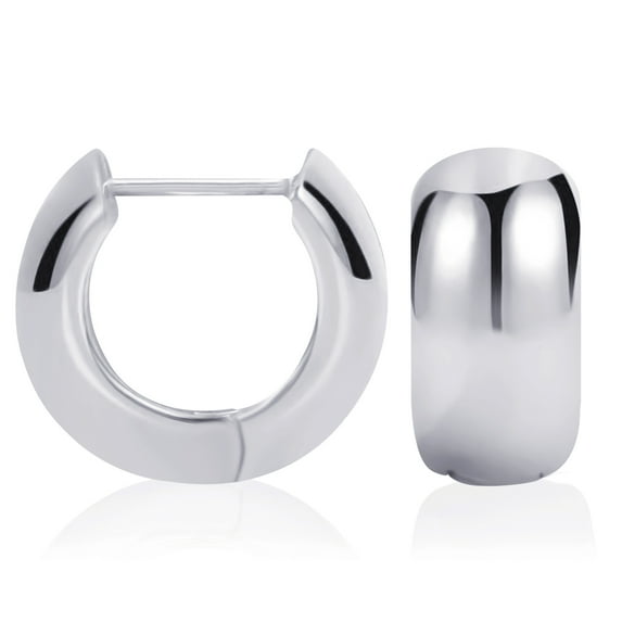 White Gold Plated 8MM Wide Polished Chunky Huggie Earrings for Women - 16MM