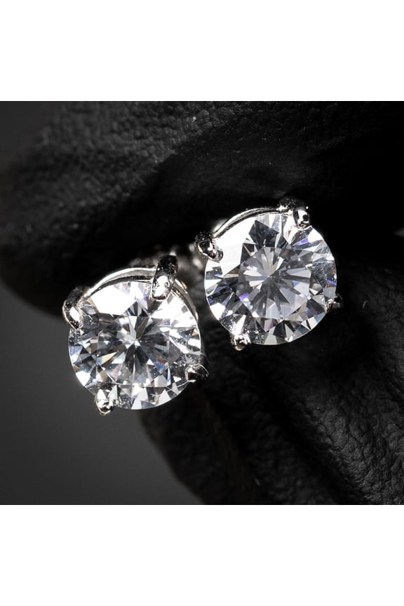 White Gold Plated 925 Sterling Silver Flower Small Brilliant Round Solitaire Unisex Iced Cz Hip Hop Hypoallergenic Men's Women's Circle Screw Back Cubic Zirconia Stud Earrings