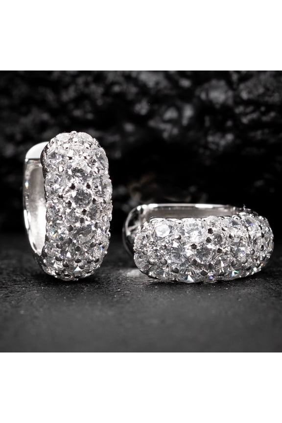 White Gold Plated 925 Sterling Silver Post Hoop Earrings Flower Set 3d Fully Iced Cubic Zirconia CZ 12mm Unisex Ice Out Huggie Silver Hoop Earrings