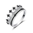 thumbnail image 1 of White Gold Plated Black White Crystal Princess Crown Tiara Ring Wedding Engagement Jewelry for Women Girls (black size 9), 1 of 7
