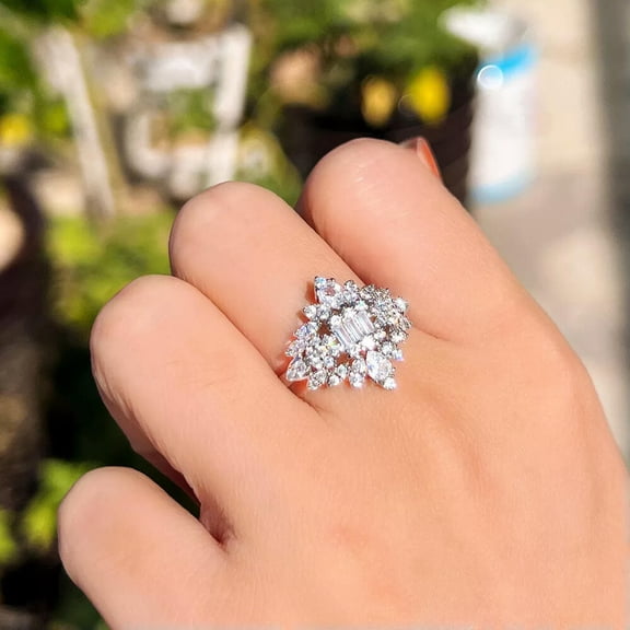 White Gold Plated CZ Wedding Engagement Party Ring Trendy Jewelry Accessories