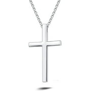 FANCIME White Gold Plated High Polished Solid Sterling Silver Large Heavy Mens Cross Crucifix Pendant Necklace Chain Jewelry For Men, With 24 Inch Strong Solid Silver Rolo Chain (Large Size)