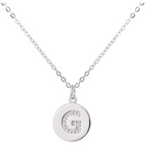 White Gold Plated Initial Disc A - Z Cubic Zirconia Letter Pendant Mens Womens Necklace, Giorgio Bergamo Silver, G