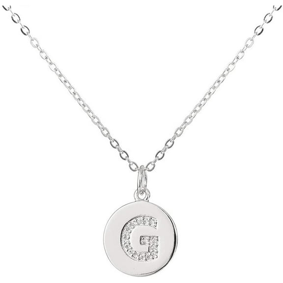 White Gold Plated Initial Disc A - Z Cubic Zirconia Letter Pendant Mens Womens Necklace, Giorgio Bergamo Silver, G