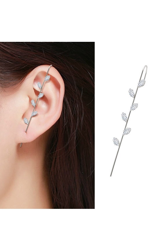 White Gold Plated Marquee Studded Ear Cuff Bar Earring