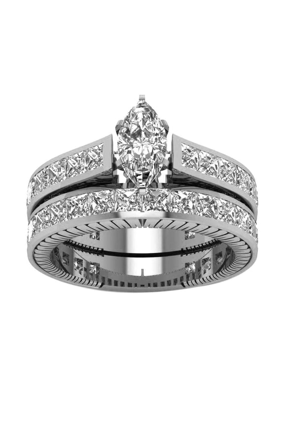 White Gold Plated Marquise cut AAA CZ 2pcs Womens Wedding Ring Sets Bridal Sets