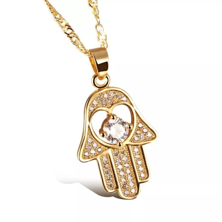 White Gold Plated Necklace Pendant Hamsa Hand Evil Eye Good Luck Zirconia G167