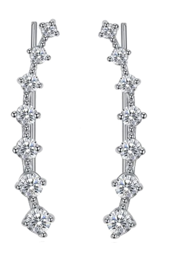 White Gold Plated Silver Ear Climbers CZ Crawler Earrings 24mm 1inch