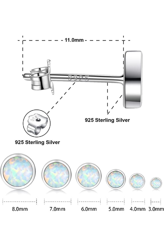 White Gold Plated Sterling Silver Opal Stud Earrings 3Mm-8Mm Options, Si Lated Opal Dot Studs Hypoallergenic Jewelry[Z3101]