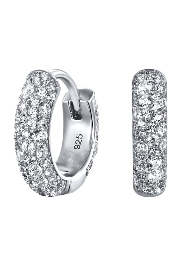 White Gold Plated Sterling Silver Post 12mm Hoop Earrings Flower Set Sparkle Cubic Zirconia CZ Small 3D Silver Hoop Earrings