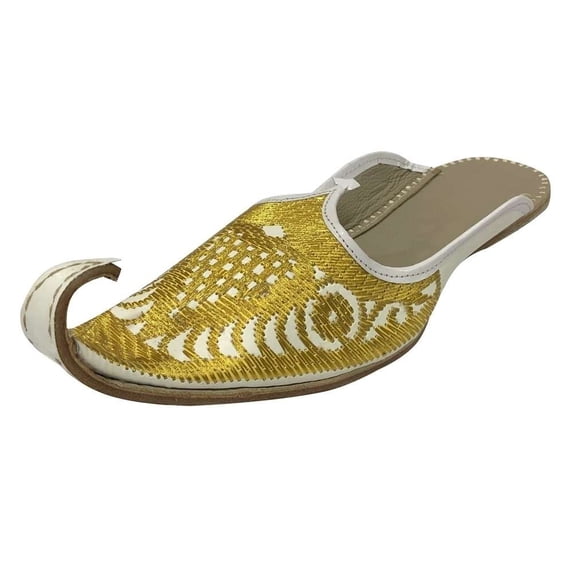 White Gold Rewari Punjabi Jutti for Mens Back open Indian Jootis Ethnic Loafers Slippers
