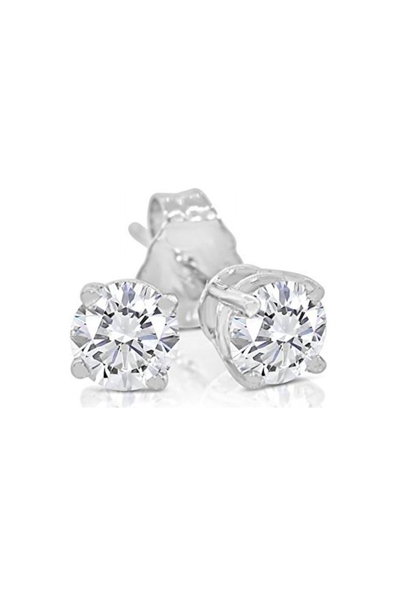 White Gold Round Cubic Zirconia Stud Earrings Plated