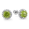 thumbnail image 1 of White Gold Round Diamond & Green Peridot Ladies Halo Stud Earrings, 1 of 1