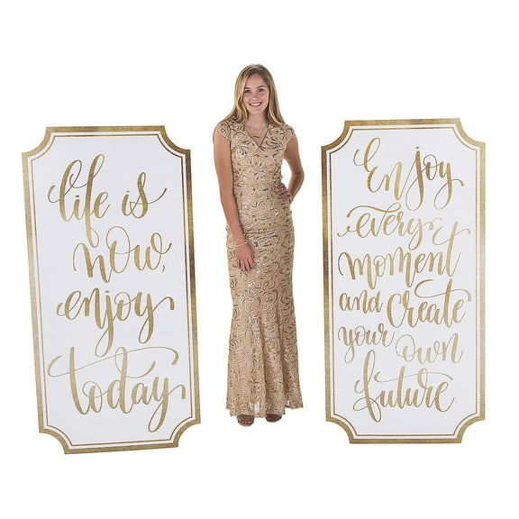 White & Gold Saying Stand Up Signs - Party Decor - 2 Pieces