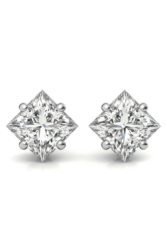 White Gold Silver Princess-Cut Solitaire Dazzling Stud Earrings For Women
