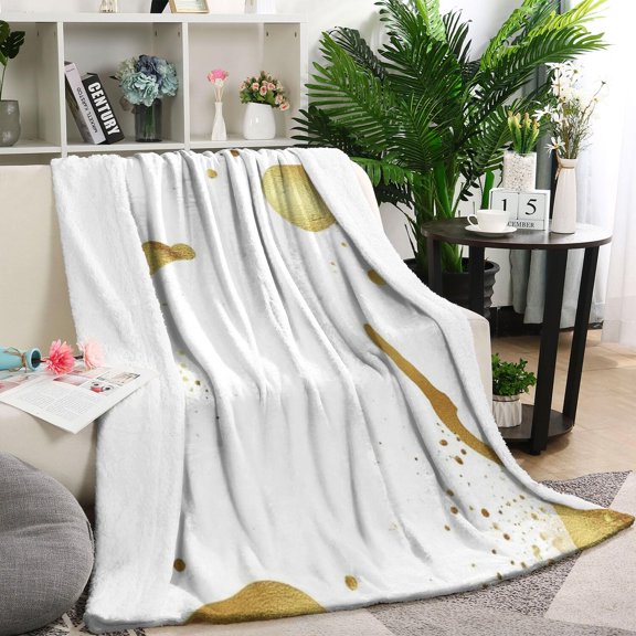 White Gold Splash Pattern Blanket,Comfortable Soft Flannel Throw Blanket,All Season,Warm Lightweight Blankets for Sofa Bed Couch Living Room Chair,60"x80"