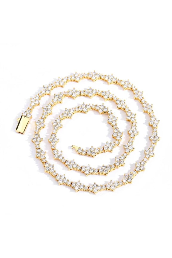White/Gold Tennis Necklace for Women Men - 18K White Gold Plated CZ Faux Diamond Necklace Tennis Round Cut Gemsme Tennis Necklace Chains (Width 6.5MM)